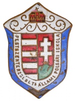 ~1920-1930. 'Pestszenterzsébeti Állami Polgári Iskola' zománcozott fém jelvény (43x30mm) T:2,2- zománchiány