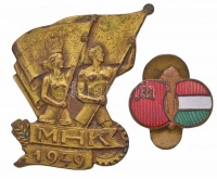 1949. 'MHK (Munkára harcra kész)' aranyozott Br jelvény + ~1970. 'Szovjet-magyar barátsági' aranyozott, zománcozott fém jelvény T:2,2-