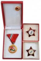 ~1970-1980. 'Előre - Kiváló Úttörővezető' zománcozott kitüntetés mellszalagon, miniatűr kitűzővel, tokban + 'A Szocialista Kultúráért' zománcozott fém jelvény (2x) tokban T:1-