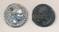 2db római replika érme: Vespasianus 69-79. Denár replika + Septimius Severus 193-211. Denár bronz replikája T:2,2-
2pcs of replica Roman coins: Vespasian 69-79. Denarius replica 'IMP CAESAR VESPAS AVG COS V TR P P P / CONCORDIA AVG' +