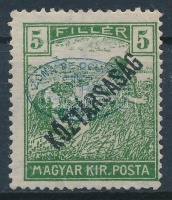 Debrecen I. 1919 Arató/Köztársaság 5f I. lemez felülnyomással; Bodor vizsgálójellel (80.000)