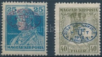 Debrecen I. 1919 Károly 25f piros felülnyomással és Zita 40f Bodor vizsgálójellel (6.000)