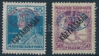 Debrecen I. 1919 Károly/Köztársaság 25f + Zita/Köztársaság 50f, Bodor vizsgálójellel (4.500)