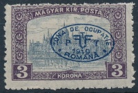 Debrecen I. 1919 Parlament 3K kék felülnyomással, Bodor vizsgálójellel (20.000)
