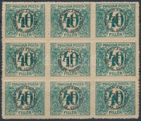 Debrecen II. 1920 Portó 40f kilencestömbben, Bodor vizsgálójellel (5.400) (apró rozsdafoltok)