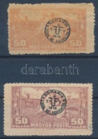 Debrecen II. 1920 50f narancs színben + támpéldány; Bodor vizsgálójellel