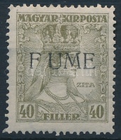 Fiume 1918 Zita 40f hiányzó 'I' a felülnyomásban / Mi 28 with overprint error 'FUME' Signed: Bodor