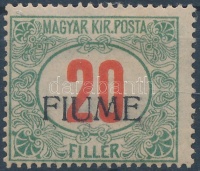 Fiume 1918 Pirosszámú portó 20f kézi felülnyomású (90.000) / Postage due Mi 11 with manual overprint. Signed: Bodor