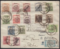 Nagyvárad 1921 Ajánlott levél 16 db különféle bélyeggel Olaszországba / Registered cover franked with 16 different stamps to Italy. Signed: Bodor