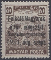 Nyugat Magyarország 1921 Első kiadás Próbanyomat Magyar Posta 20f / First series Proof Magyar Posta 20f Signed: Bodor
