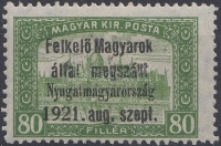 Nyugat Magyarország 1921 Első kiadás próbanyomat Parlament 80f / First series proof Parlament 80f Signed: Bodor