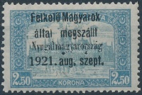 Nyugat-Magyarország I. 1921 Parlament 2,50K hármaslyukasztással (45.000)  / Mi 9 with 3-hole punching. Signed: Bodor