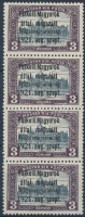 Nyugat-Magyarország I.  3K négyescsík benne 2 bélyeg hármas lyukasztással (72.000) / Mi 10 stripe of 4 with 2 stamps with 3-hole punching. Signed: Bodor