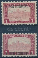 Nyugat-Magyarország III. 1921 Parlament 2x1K alsó ill. felső fordított felülnyomással; Bodor vizsgálójellel