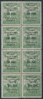 Nyugat-Magyarország VI. 1921 Arató 50f/50f nyolcastömbben hármaslyukasztással, Bodor vizsgálójellel (8.000)