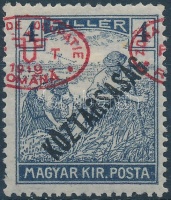 Debrecen I. 1919 Arató/Köztársaság 4f elcsúszott piros felülnyomással; garancia nélkül