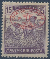 Debrecen I. 1919 Arató 15f piros felülnyomással; garancia nélkül (25.000)