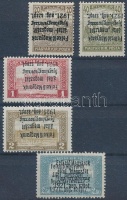 Nyugat-Magyarország I. 1921 5 klf érték fordított, ill kettős felülnyomással, közte 3 érték hármaslyukasztással