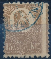 1871 Kőnyomat 15kr barna (25.000) képbe fogazva megerősített jobb alsó sarokfog/ with strongly shifted perforation, strenghtened corner perf. right below)