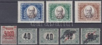 1920-1923 8 db bélyeg: eltolódott középrészek, felülnyomások
