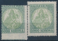 1921 Koronás Madonna 5000K pár látványos elfogazással / Mi 379 pair with perforation error