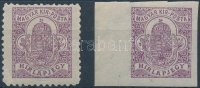 1921 Lila Hírlapbélyeg magánfogazással + támpéldány