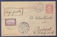 1920.11.13. (2. díjszabás) Légi levelezőlap / Airmail postcard 'SOPRON' - 'SZOMBATHELY' - 'BUDAPEST'