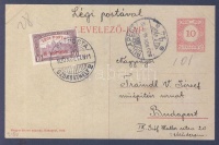 1920.11.17. (2. díjszabás) Légi levelezőlap / Airmail postcard 'SZOMBATHELY' - 'BUDAPEST'