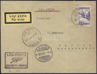 1927 Légi levél 'BUDAPEST - ZÜRICH' légi irányító bélyegzővel / Airmail cover to Zürich