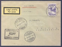 1927 Légi levél Svájcba 'BUDAPEST - ZURICH' légi irányító bélyegzéssel
