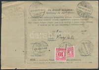 1928 Felezett 80f portóbélyeg Brooklynból érkezett csomag pótszállító-levélen / Bisected 80f postage due stamp on supplementary parcel card 'JÁSZAPÁTI'