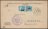 1930 Hivatalból portóköteles küldemény Pengő-fillér 2f párral portózva / Definitive stamps used as postage due stamps 'KISPEST'
