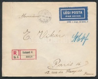 1930 Ajánlott légi levél Párizsba / Registered airmail cover to Paris