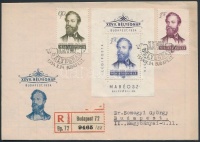 1954 Jókai Mór (II.) sor + blokk ajánlott FDC-n