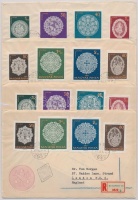 1960 Halasi csipke fogazott és vágott sor 4 db ajánlott FDC-n Londonba küldve