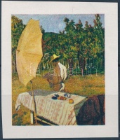 1967 Festmények III. 1.50Ft vágott bélyeg arany színnyomat nélkül. A szakirodalomban ismeretlen. / Mi 2345, gold colour print omitted. Not mentioned in the philatelic literature. Certificate: Glatz