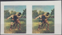 1969 Festmények VI. 5Ft fogazatlan fázisnyomat pár arany színnyomat nélkül / Mi 2512 imperforate pair, gold frame omitted (ráncok, creases)