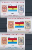 1998/20 Budapest Székesfőváros 3 db klf emlékív az elnök aláírásával + 3 db próbanyomat berakólapon