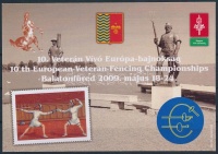 2009 10. Veterán Vívó EB AJÁNDÉK emlékív megszemélyesített bélyeggel és alkalmi bélyegzéssel (6.000)