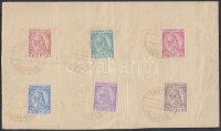 1913 Mi 29-34 papírlapon arany színű 'SHKODER' alkalmi bélyegzéssel (50 példány készült) / with gold special cancellation (50 pcs made)