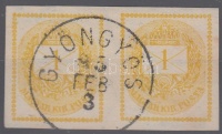 1881 Hírlapbélyeg rendkívül ritka zöldessárga színváltozat luxus párban RR! 'GYÖNGYÖS'