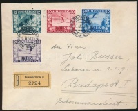 1933 Ajánlott levél Síverseny alkalmi bélyegzéssel Budapestre / Mi 551-554 on registered cover with FIS special cancellation to Budapest