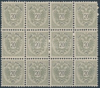 1883 Mi 12B 12-es tömb, 3 vízjeles bélyeggel