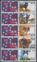 2002 Belga kutyafajták szelvényes tízestömb Mi 3114 Zf-3118 Zf MINTA némabélyegzővel