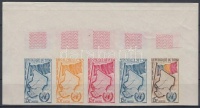 1961 Csatlakozás az ENSZ-hez Mi 66 5 klf fogazatlan színpróba ötöscsíkban / stripe of 5 different imperforate coulor proofs