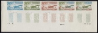 1963 Légi posta Mi 107 5 klf fogazatlan színpróba ötöscsíkban / stripe of 5 different imperforate coulor proofs