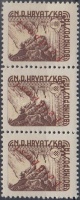 1945 Katonai posta bélyeg hármascsík piros 'FELDPOST' felülnyomással / Field post stamp with red overprint, stripe of 3. Signed: Rommerskirchen BPP