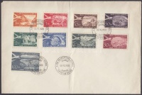 1951 Forgalmi: repülőgépek tájak felett sor hajtott FDC-n Mi 644-652