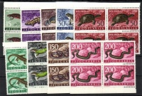 1962 Kétéltűek és hüllők sor ívszéli négyestömbökben Mi 1007-1015