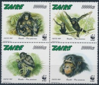 1997 WWF: Majom négyestömb Mi 1339-1342 A + 4 FDC